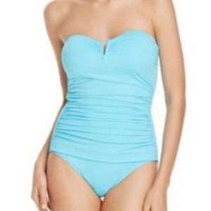 Tommy Bahama Pearl V-Wire Bandeau One Piece Swimsuit in True Turquoise Nwt Size